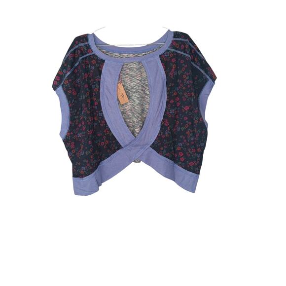 New Natural Life Cut It Out Tee XL Charcoal Floral Open Back Cotton Top - Picture 4 of 14